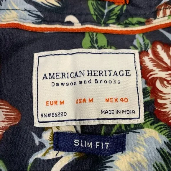 American Heritage Men's Short Sleeve Slim Fit Hawaiian Button Down Shirt M #645 - Picture 3 of 7